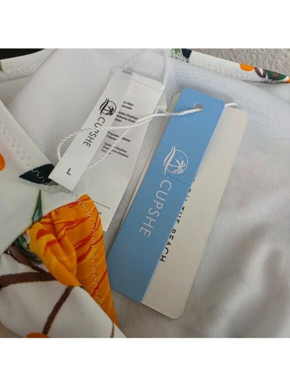Cupshe Orange Floral Shirring High Waisted Bikini Bottoms Women's Size Large NWT - Picture 7 of 7